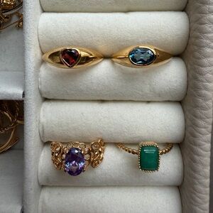 Bundle of 4 Gold and Gemstone Women's Size 7 Ring Set